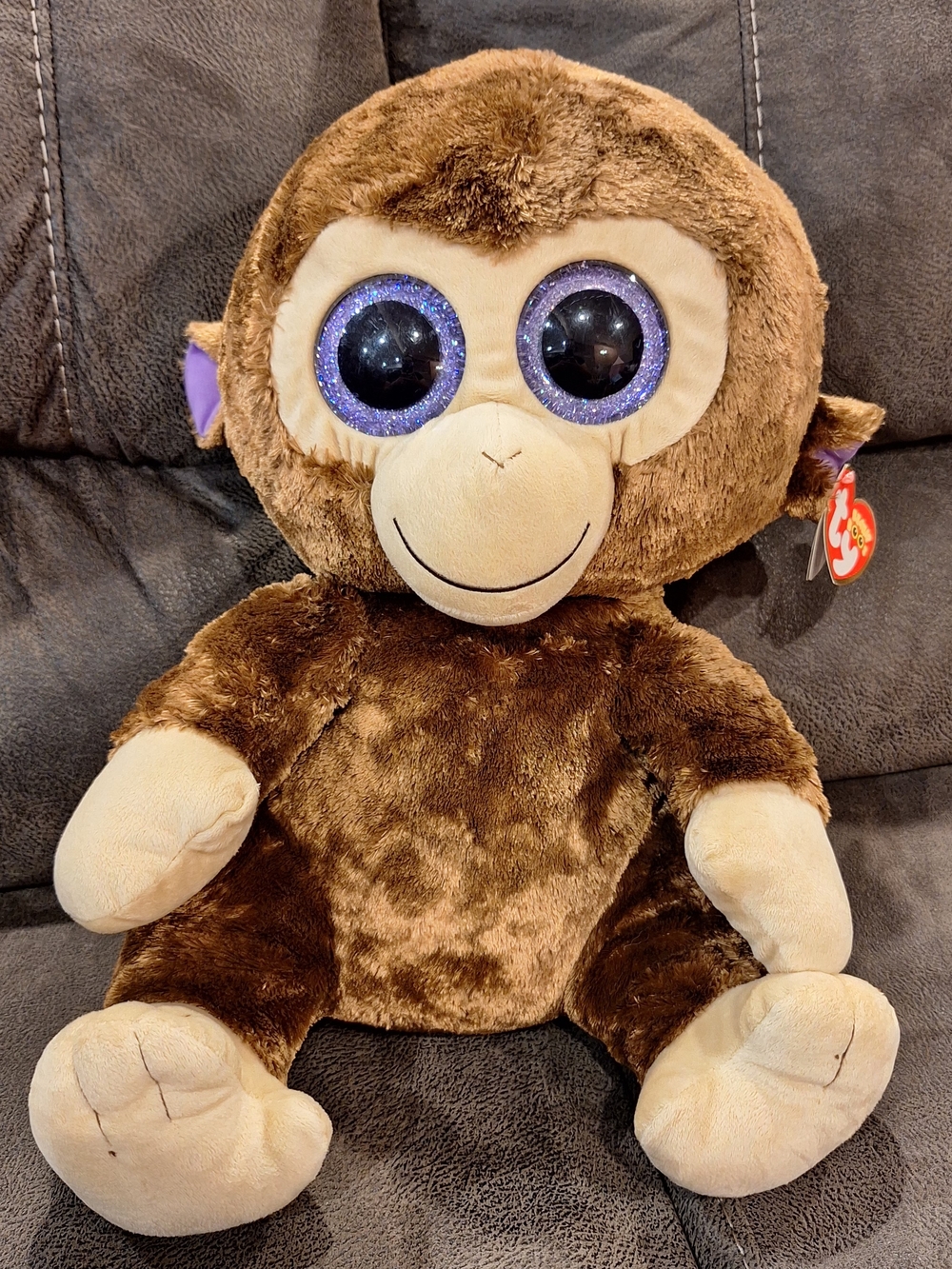 Ty Beanie Boos Brown Plush Monkey - Soft Stuffed Toy with Sparkle Eyes 17 in